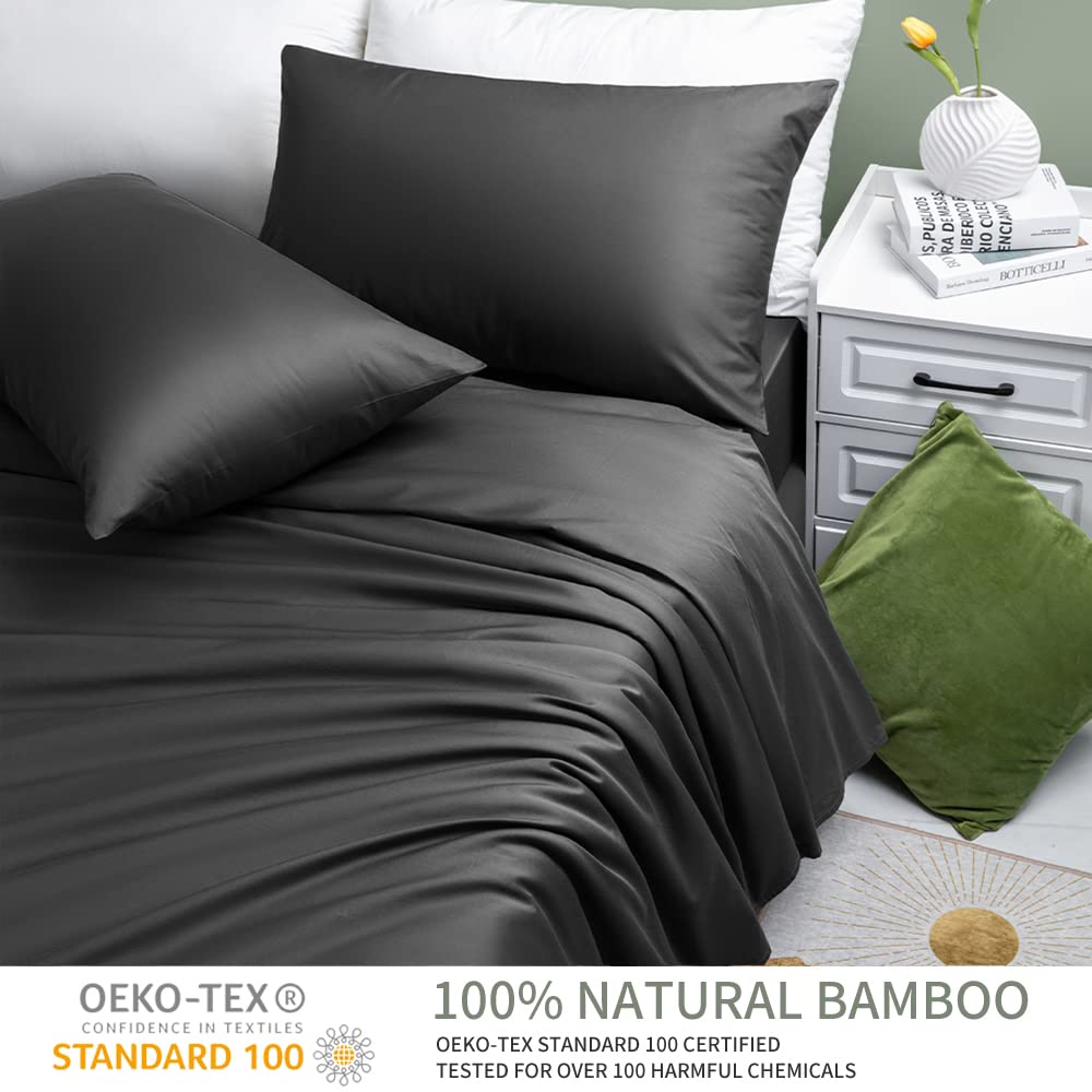 Shilucheng 100% Cooling Bamboo_ Sheets Set- Full Size 1800 Thread Count Soft Bed Sheets,16 Inch Deep Pocket,Breathable,Comfortable And Pilling Resistant -4Pc(Full,Black)